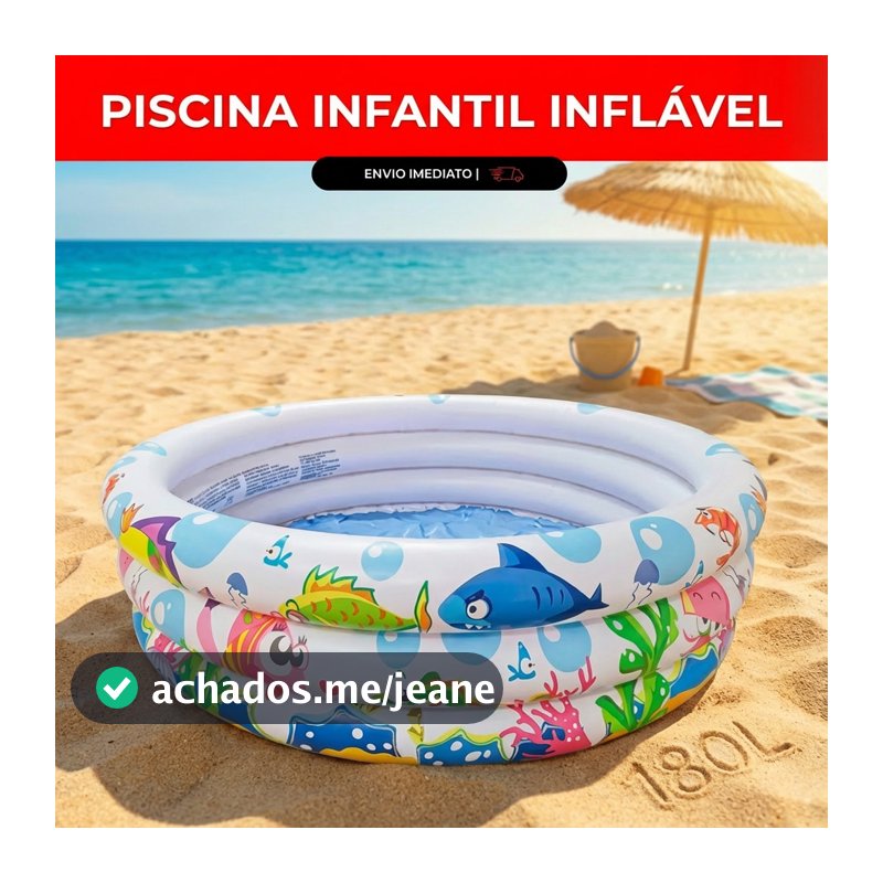 Piscina Infantil 100L/180L Redonda Inflável Àgua e Bolinhas Fundo do Mar Praia Sitio Casa