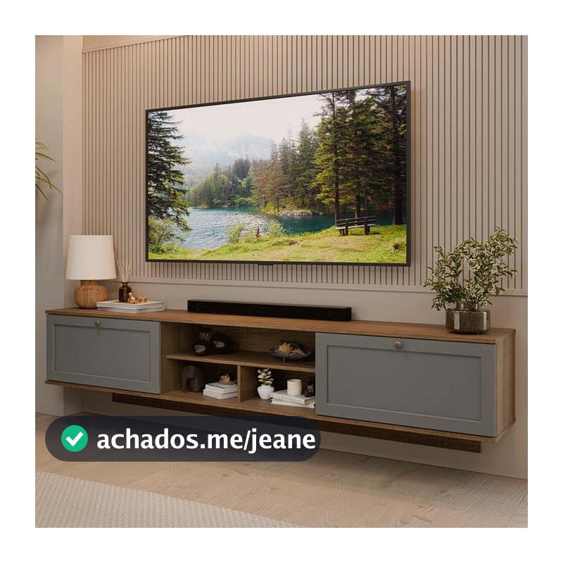 Rack Suspenso para TV até 80 Polegadas 218 cm 2 Portas Rustic/Cinza Vik Madesa