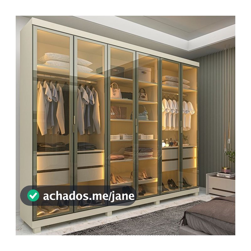 Guarda-Roupa Casal 6 Portas, com 6 Portas Reflecta com Pés com LED Imperatriz 100% MDF Yescasa Off White Off White