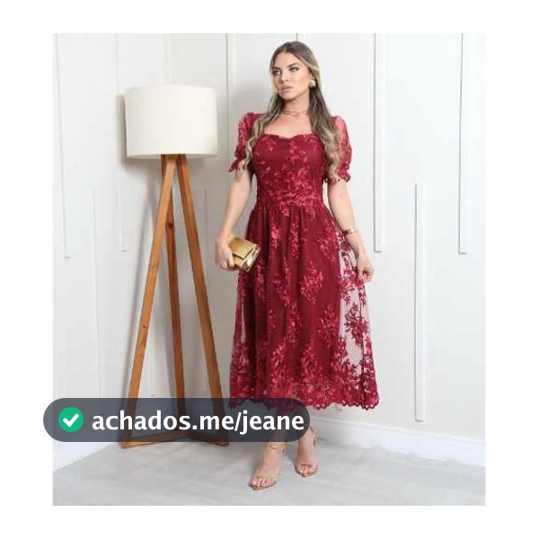 Vestido Midi luxo tule festa bordado forrado manga curta 9206