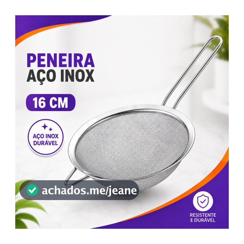 Peneira Grande Inox 16cm Coador de Suco, Farofas, Aço Inox Para Cozinha Multiuso Universal