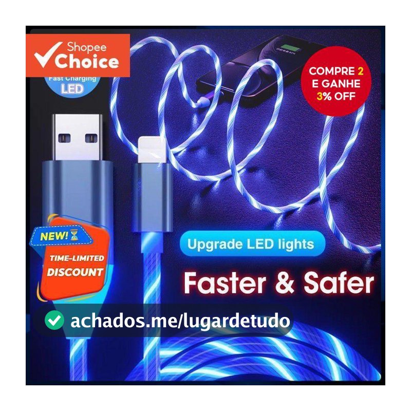 Cabo USB 3A LED Glow 1M-De Carregamento De Luz Fluida Luminosa Para Micro E Tipo C , Dados Rápido