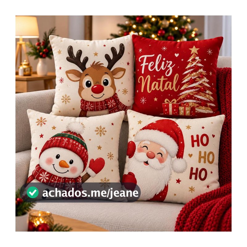 Kit 4 Capas de Almofada Estampadas Natalinas 45x45cm