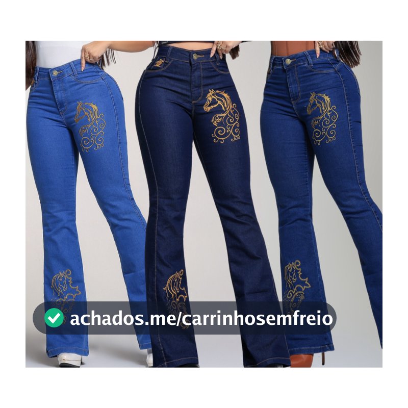 Calças Jeans Feminina Bordada Flare Com Elastano Country Rodeio Tecido Reforçado Flaer Lycra Calça Jeans Feminina