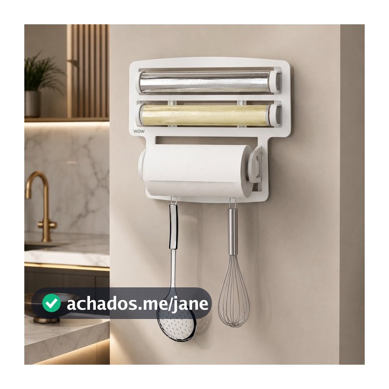 Porta Papel Toalha Triplo Suporte Rolos de Cozinha 3 em 1