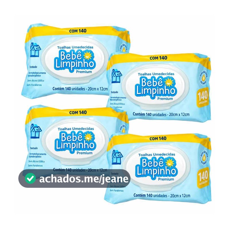 KIT 4 PACOTES LENCOS UMEDECIDOS BEBE LIMPINHO 560 UNIDADES TOALHAS UMEDECIDAS CIMED