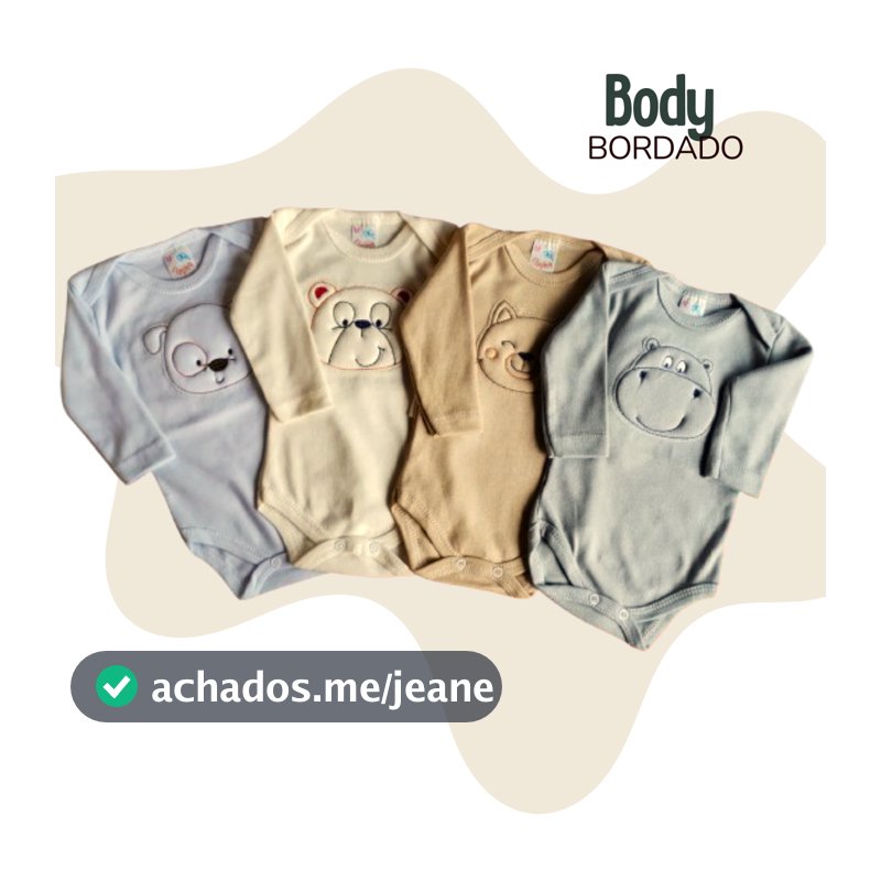 Kit 4 Peças Body De Bebe Infantil Bordado Manga Longa Menina Tecido Suedine 100% Algodão Enxoval de Bebê