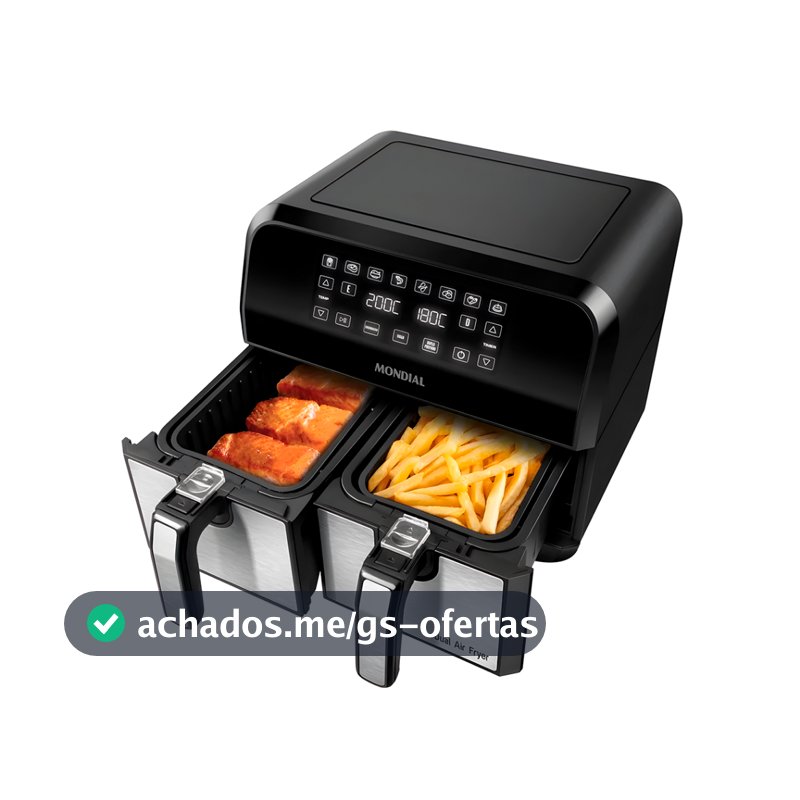 Fritadeira Air Fryer Mondial AFD-01-BI Duplo Cesto 8L 2000W