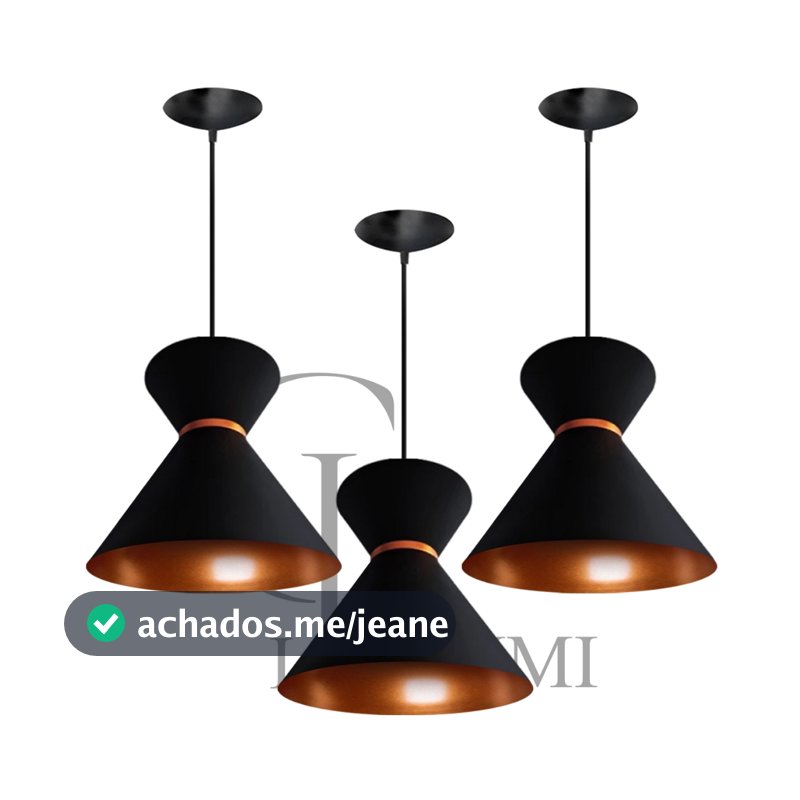 KIT COM 3 PENDENTES LUXO PRETO COM COBRE CASA E DECORAÇÃO ENVIO IMEDIATO