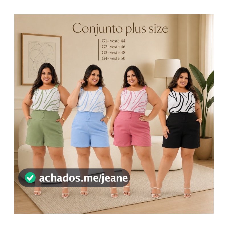 Conjunto Plus Size Feminino Alfaiataria Estampado e Liso Short e Blusa 44 46 48 50