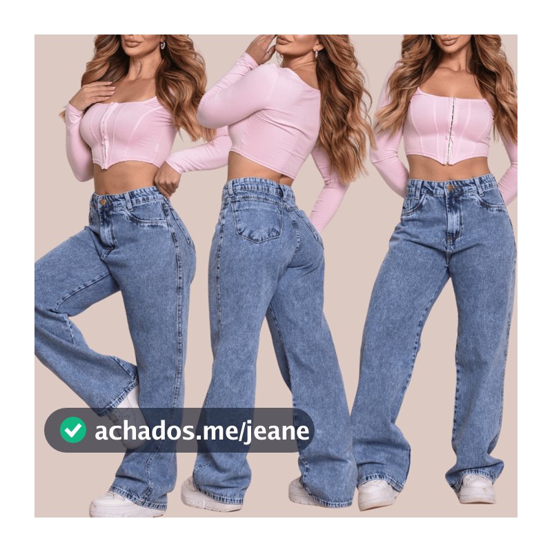 Calça Jeans Feminina Wide Leg Cintura Alta Pantalona MARMORIZADA CINTURA ALTA