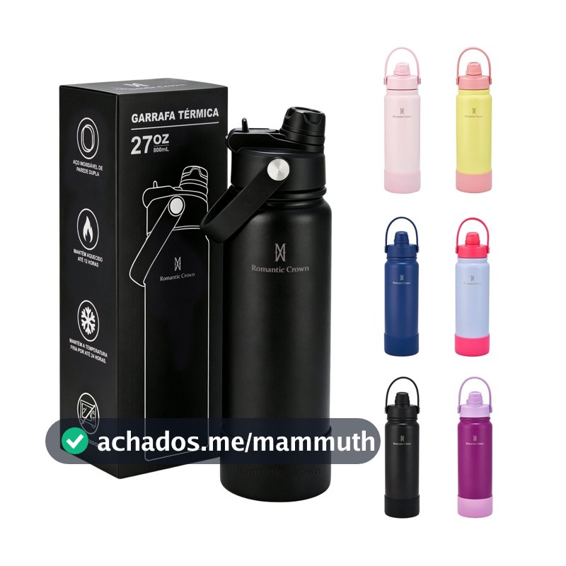 ROMANTIC CROWN Garrafa Térmica 800ml Aço Inox 304 Grande Capacidade com 2 Formas de Beber para Viagem e Esporte