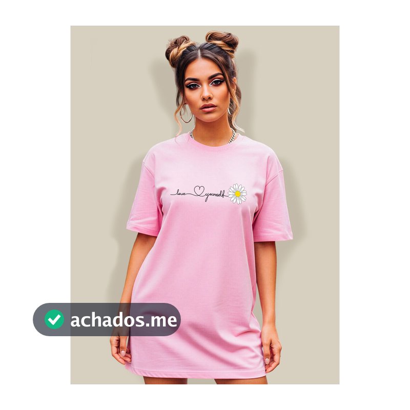 Camiseta Oversized Feminina Rosa 100% Algodão Estampada Blusão de Academia Vestido Treino hypewear Y2K
