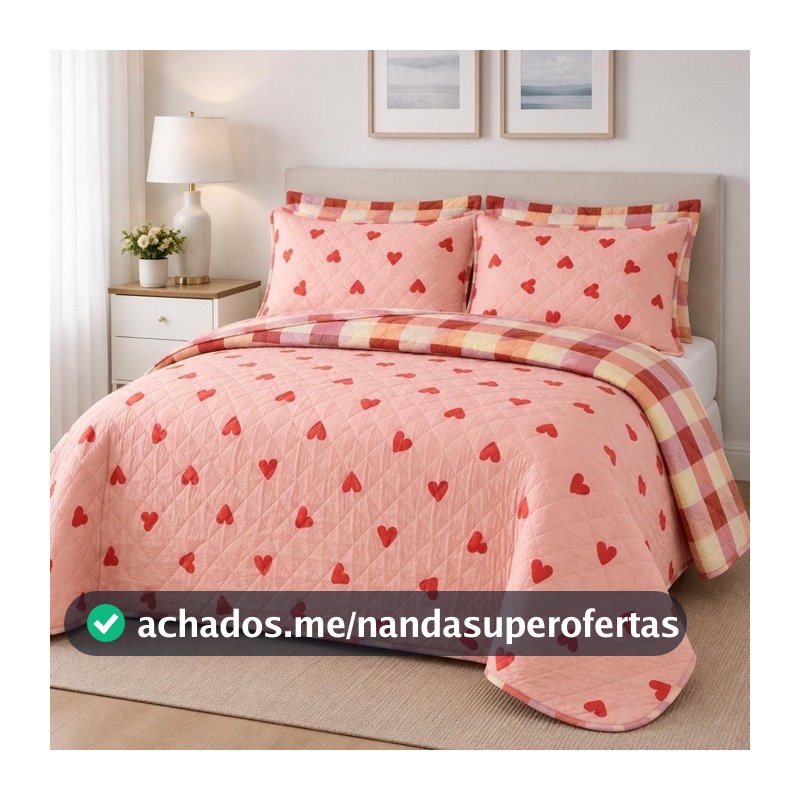 Kit Colcha Cobre Leito Bouti Casal Dupla Face com Viés