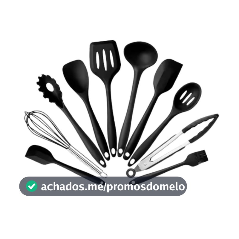 Jogo 10 Colheres De Silicone Utensílios Cozinha Cabo Inox