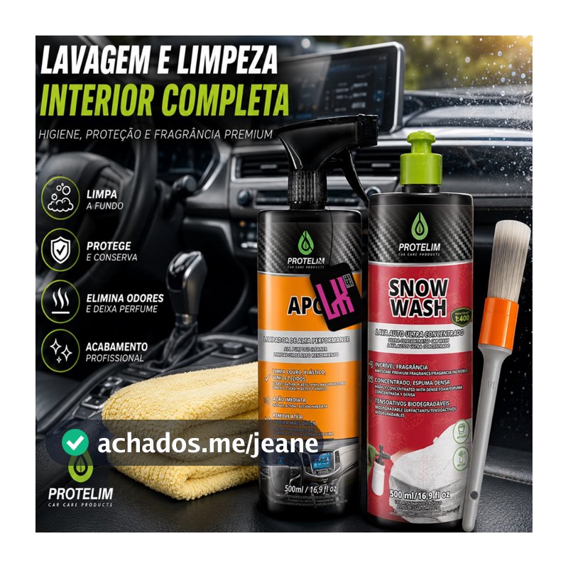 Kit Lavagem Protelim Carro Snow Wash Shampoo Automotivo Neutro Apc Limpador Multiuso Limpa Interna