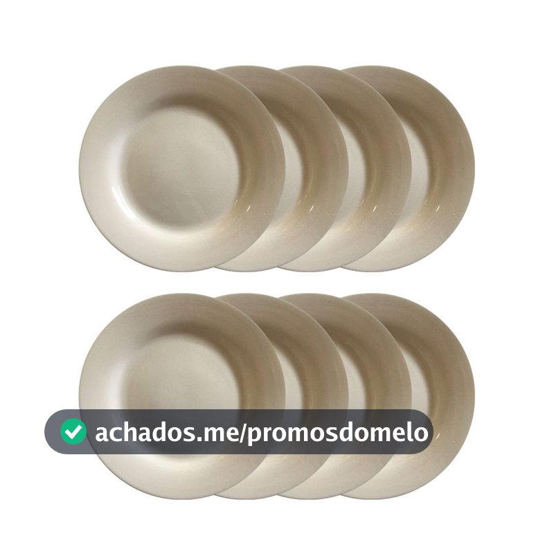 Kit 8 Pratos Sobremesa de Cerâmica 20cm Bege Amarelado
