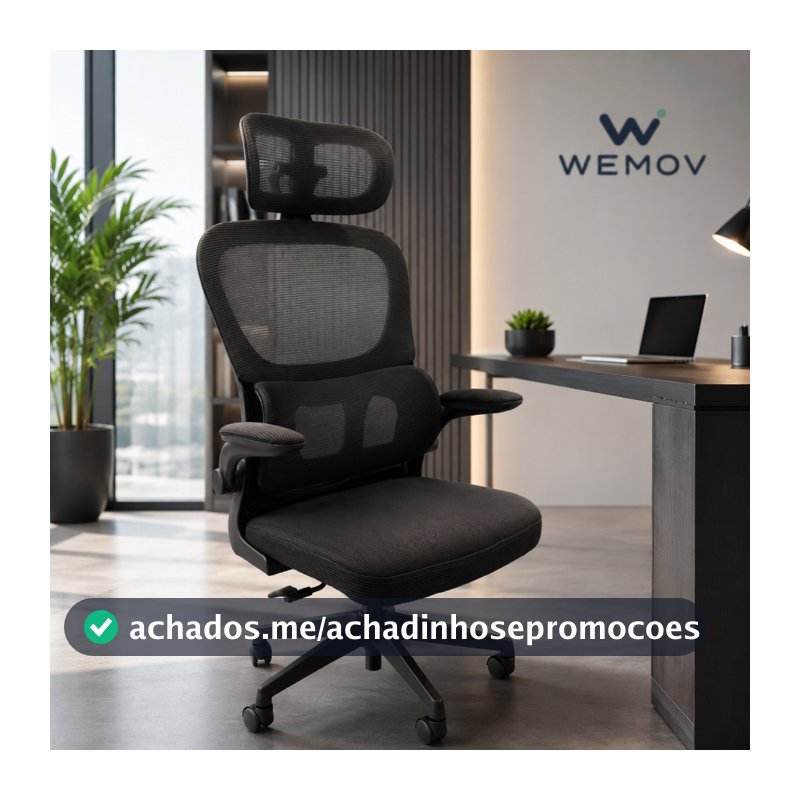 Cadeira Escritório Presidente Ergonômica Preta Giratória 360 Graus Tecido Mesh Premium Suporte Lombar Apoio Cabeça