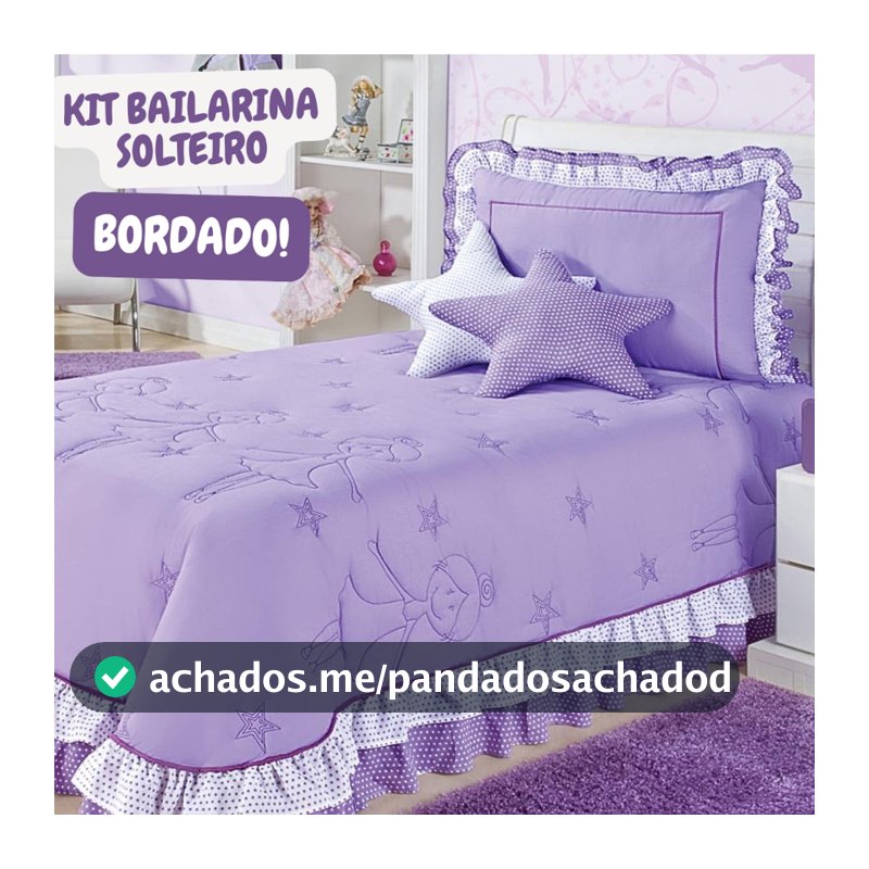 Kit Colcha Cobre Leito Infantil Bailarina Solteiro 4 peças Estrela Decoração para Quarto menina