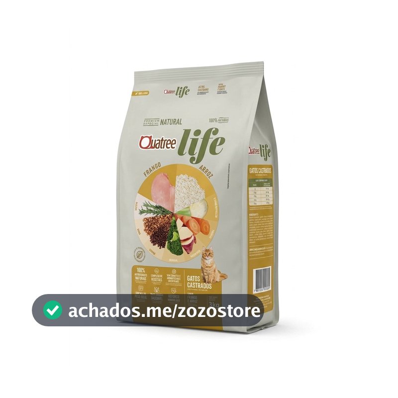 Ração Quatree Life Gatos Castrados Frango e Arroz 10,1kg