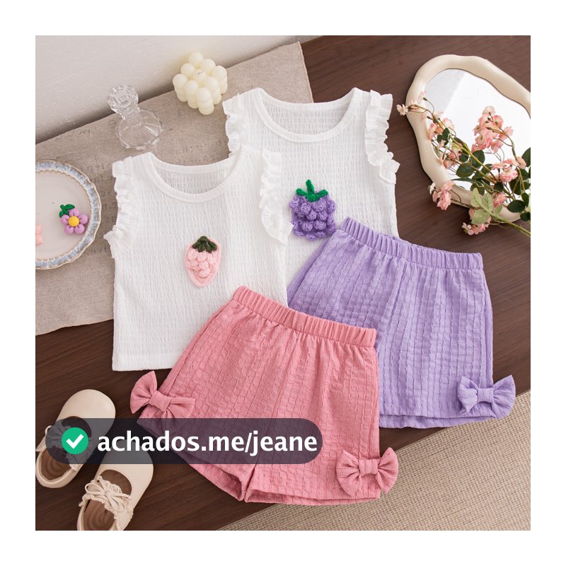 Verão Novo Bebê Menina Duas Peças Branco Topo + Shorts Roupas Infantis (6 Meses A 3 Anos)