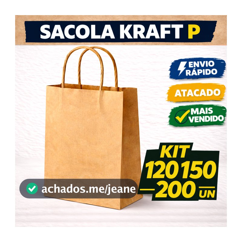 Sacola Kraft P 20x15x7 Kit 120 150 200un | Atacado Forte Econômico Embalagem Loja