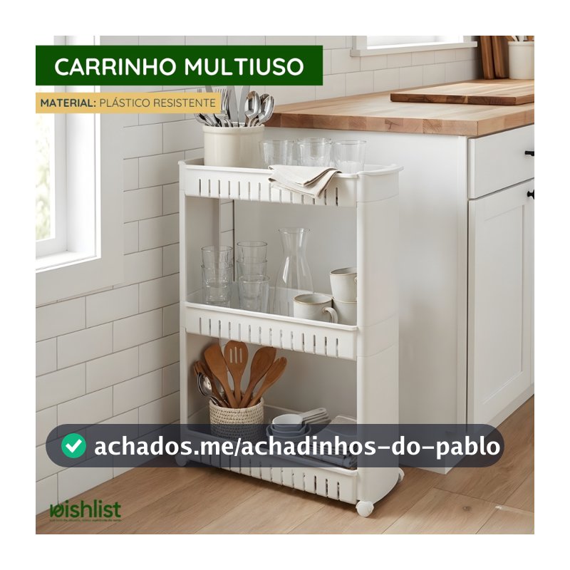 Carrinho Multiuso Organizador Com Rodinhas Prateleiras Lavanderia Cozinha