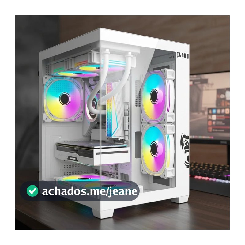 Gabinete Gamer Aquário Com 5 Fans RGB Clanm Grodd Snow Micro-ATX/ITX Vidro Temperado Branco