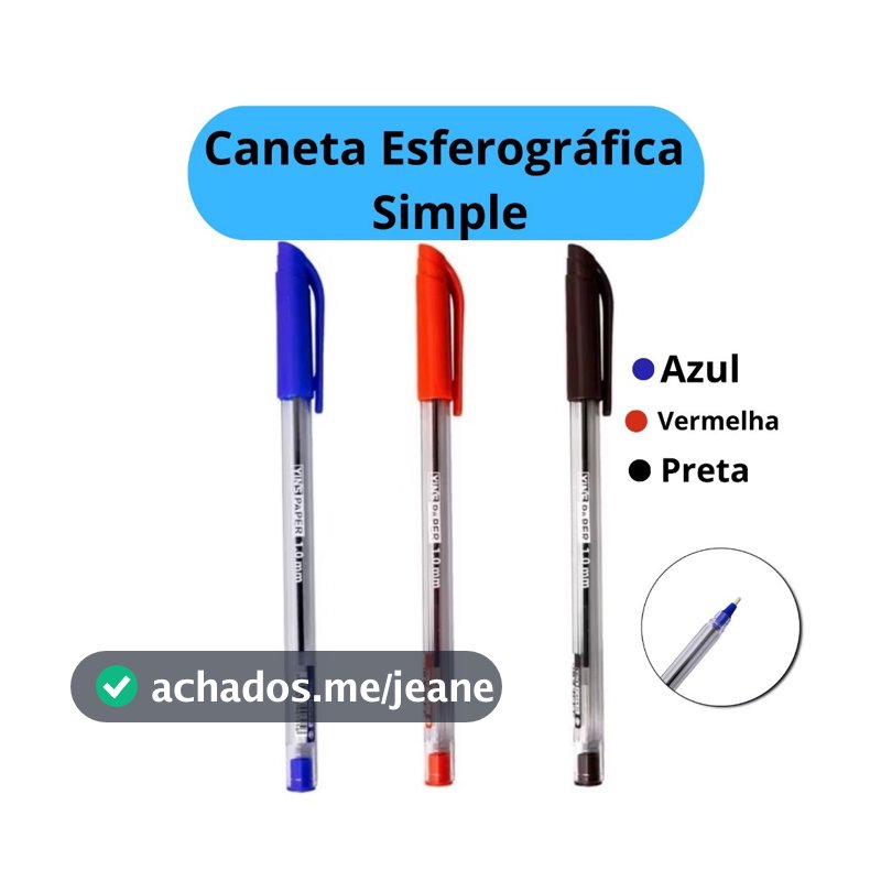 Canetas Esferográficas Ponta Média Simples Azul Preta Vermelha Jocar Office Escolar Escritório Leo&Leo