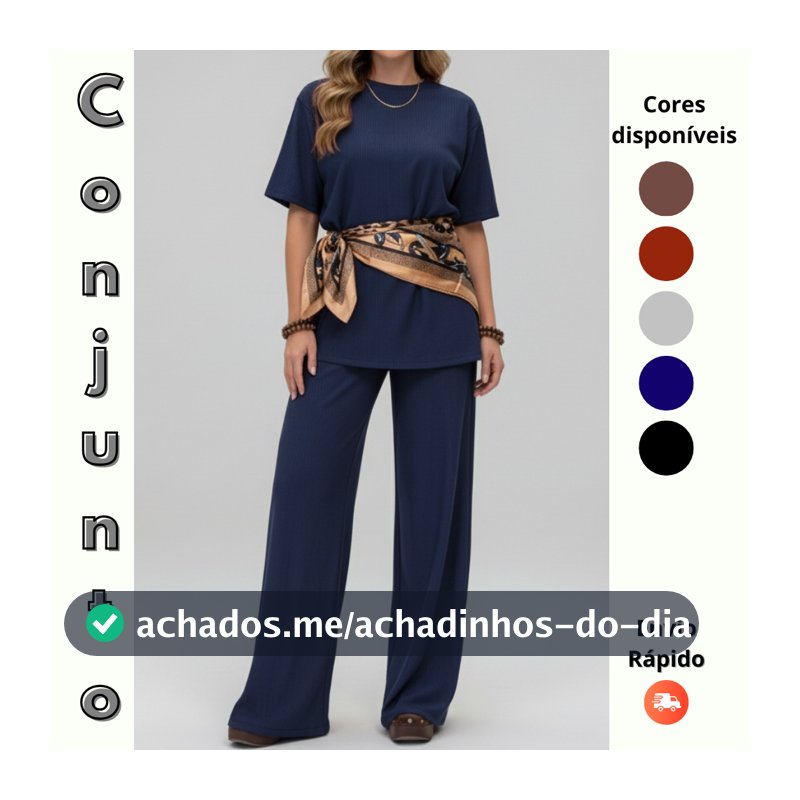 Conjunto Feminino Calça Pantalona com Blusa feminina Manga Curta