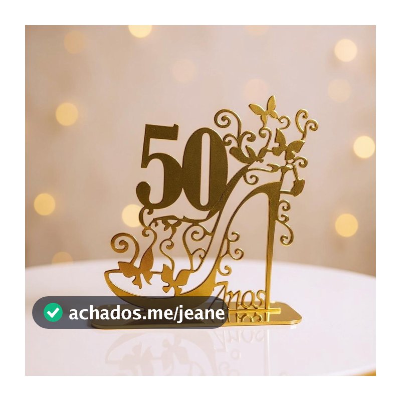 Topo de Bolo Acrílico Luxo 15 anos 50 anos Festa Aniversário Casamento Bodas de Ouro Happy Birthday