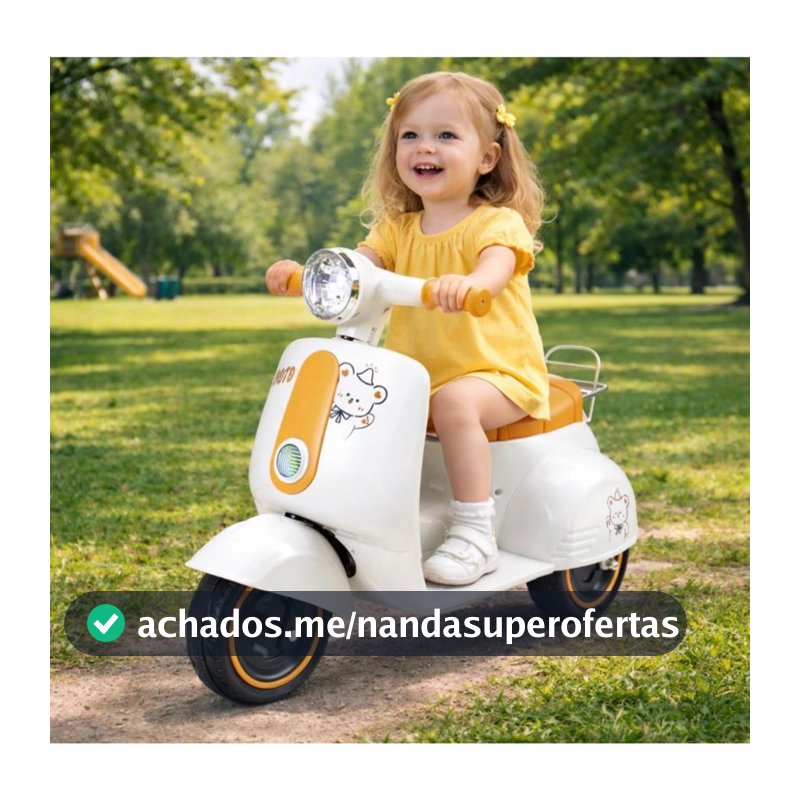Triciclo Infantil Eletrico Avespa Scooter Maral 6V Luz e Som Farois de Led Bagageiro Traseiro Menina e Menino