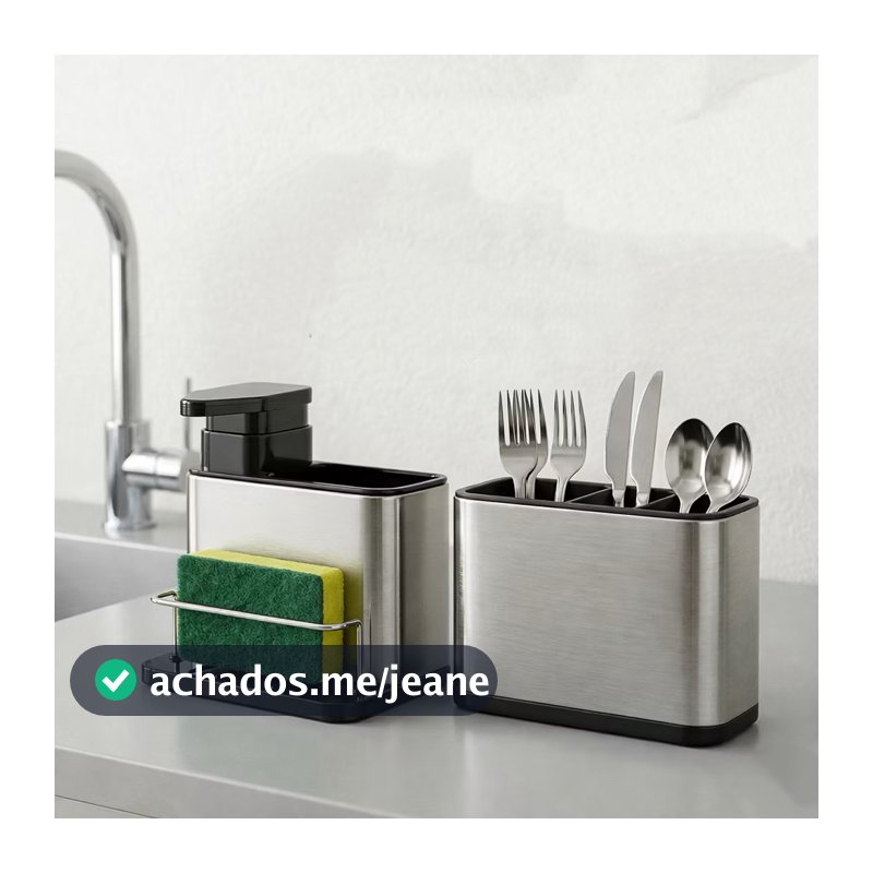 Kit 2em1 Escorredor Talheres + Dispenser Detergente Aço Inox Bancada Cozinha