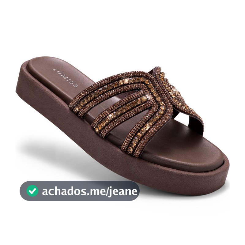 Sandália Feminina Lumiss Flatform Tamanco Confortável Brilho Casual Strass