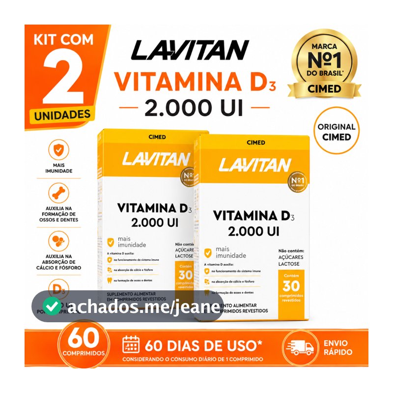 Kit 2 Vitamina D3 2000UI Lavitan – Saúde Óssea e Imunidade CIMED