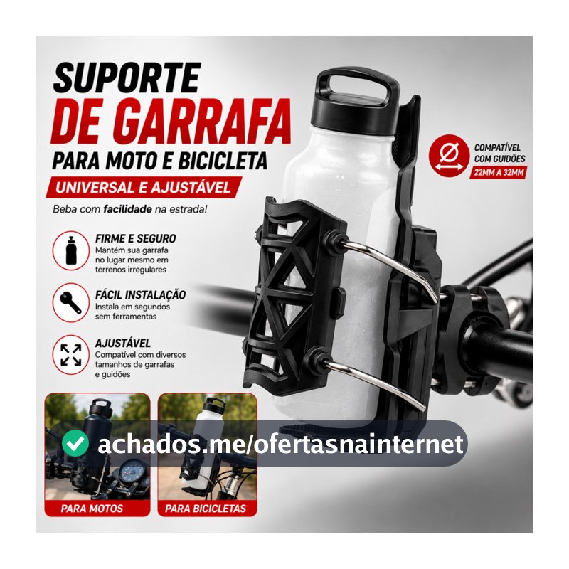 Suporte de garrafa de água para motocicleta com guidão ajustável, suporte de copo durável e universal para bicicleta
