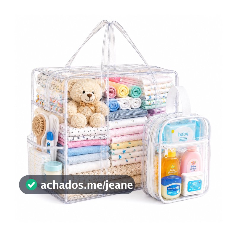 Kit Bolsa e Necessaire Transparente Bebê Maternidade Organizador