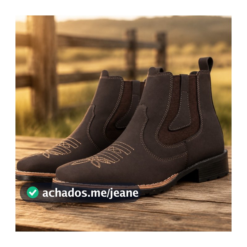 Botina Bota Texana Cano Curto Masculina Country Bico Quadrado Bordada Western Rodeio Fazenda