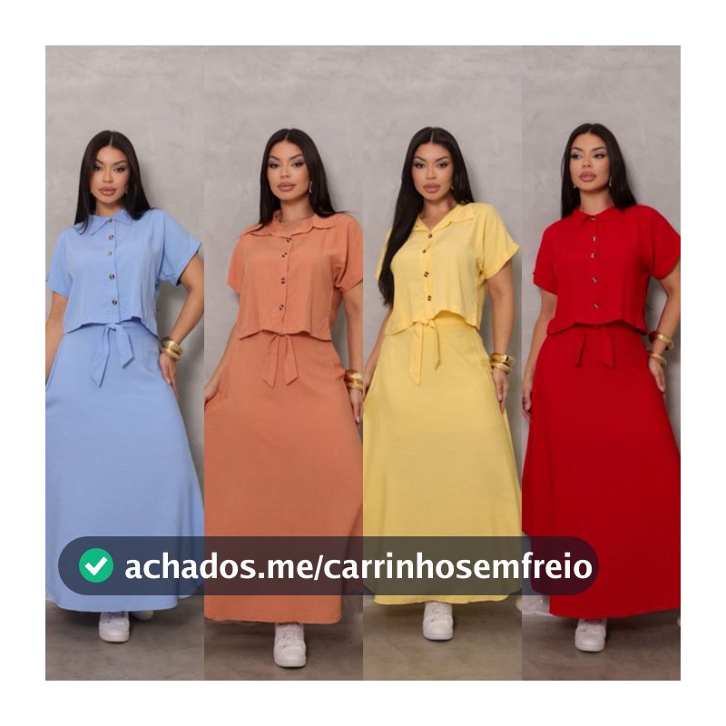 Conjunto Feminino Alfaiataria Blusa Camisa Botão e Saia Longa Moda Evangélica Elegante Colete