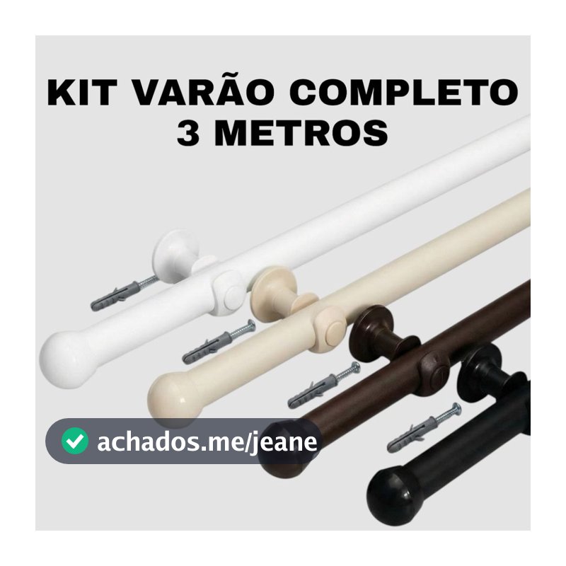 Kit Varão Cortina De 1,00mt a 3,00mt De Madeira Completo