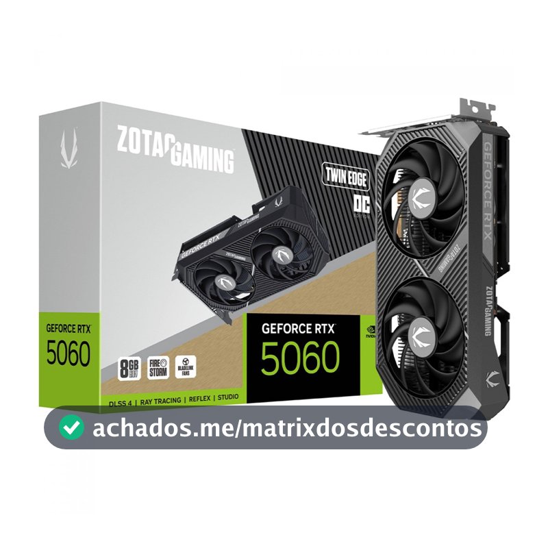 Placa de Vídeo Zotac RTX 5060 Twin Edge OC, 8GB, GDDR7, 128-bit, ZT-B50600H-10M