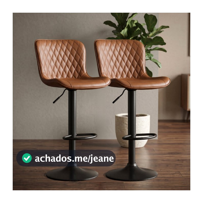 Kit 2 Banquetas Alta para Cozinha Bancada Courino Estofada Giratória Duoffice Arya