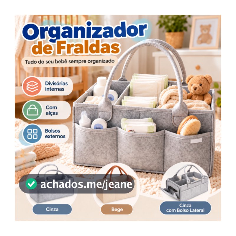 Cesto Organizador de Fraldas Bebê em Feltro com Alças e Divisórias