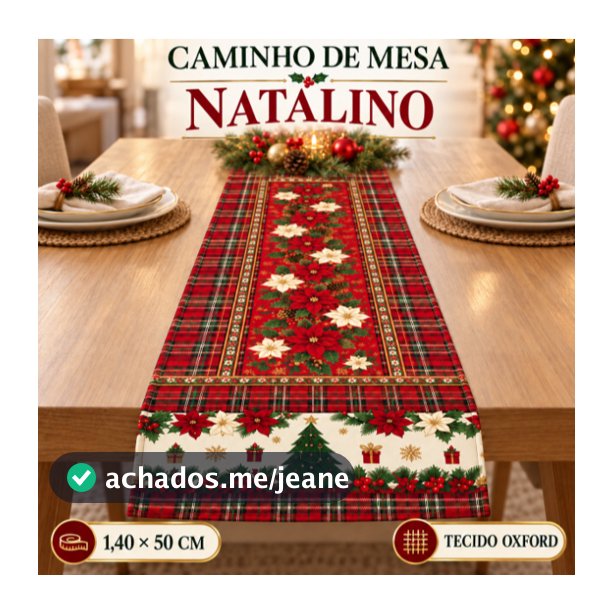 Caminho de Mesa Natal 1,40x50cm Trilho de Mesa Natalino Oxford Decoração Mesa Posta Ceia de Natal