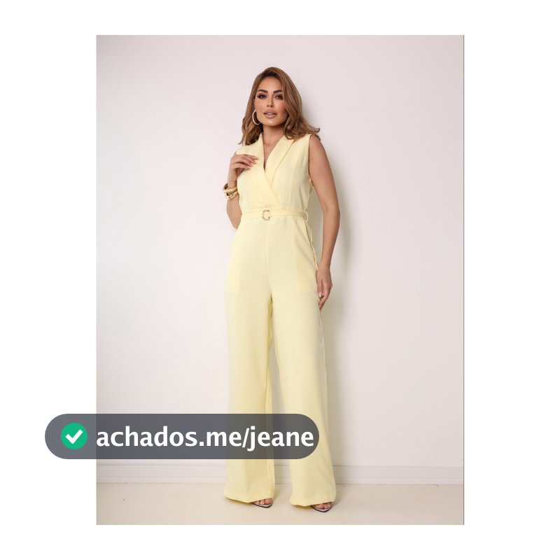 Macacão Feminino Longo Alfaiataria Pantalona Decote V Transpassado Cinto Bolsos Look Office Elegante COD 176