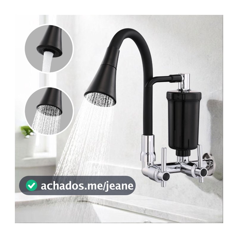 Torneira com Filtro Purificador Parede Cozinha Água Fria Pedra Filtrante Prateado Preto