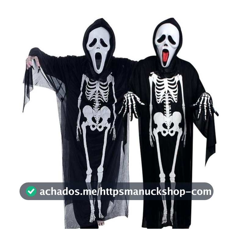 Fantasia de Esqueleto Caveira Halloween Adulto e criança
