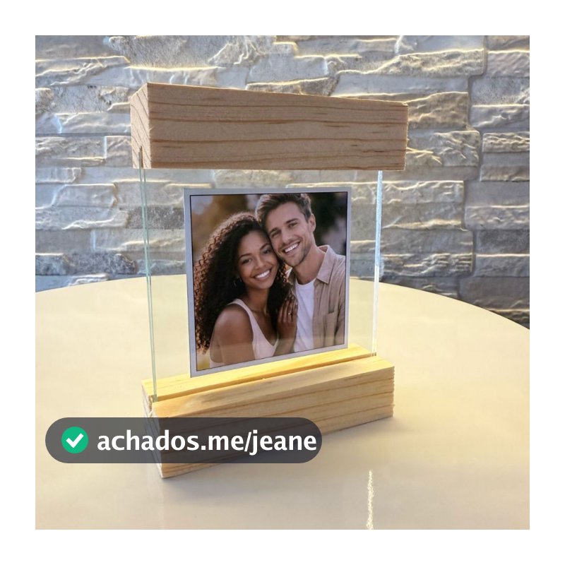 Porta Retrato Decoração Base Madeira Enfeite Personalizável Sala Estar Jantar Vidro