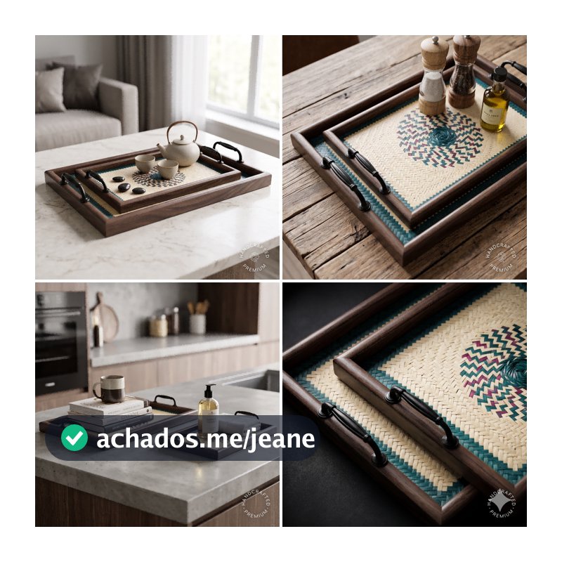 LUWAVE Kit 2 Bandejas de Madeira Decorativas com Alça Cantinho do Café e Servir