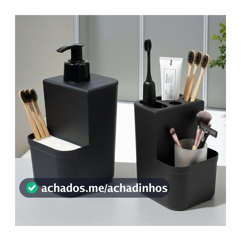 Kit Banheiro com Dispenser Sabonete Líquido + Porta Escova de Dente Prático e Moderno
